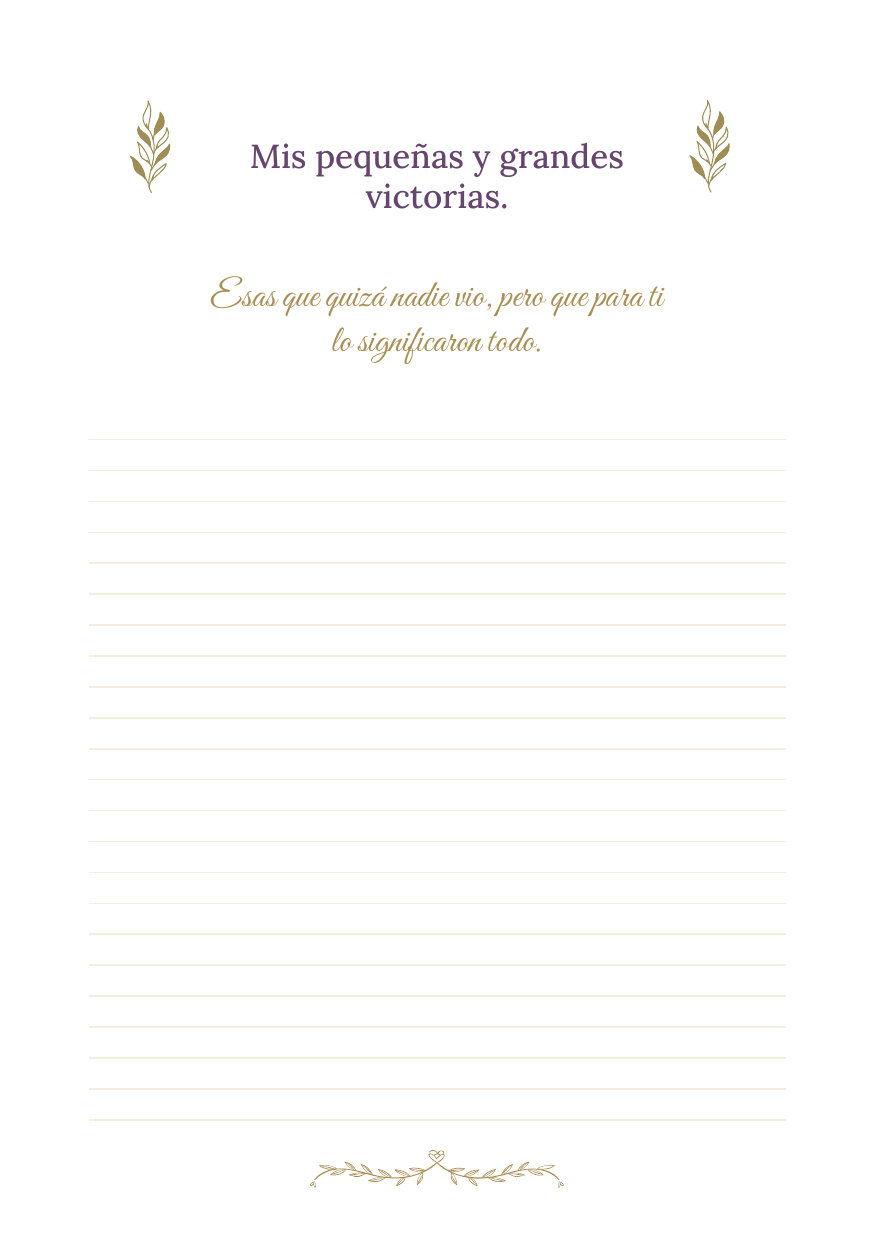 Página interior pautada para escribir tus pequeñas y grandes victorias